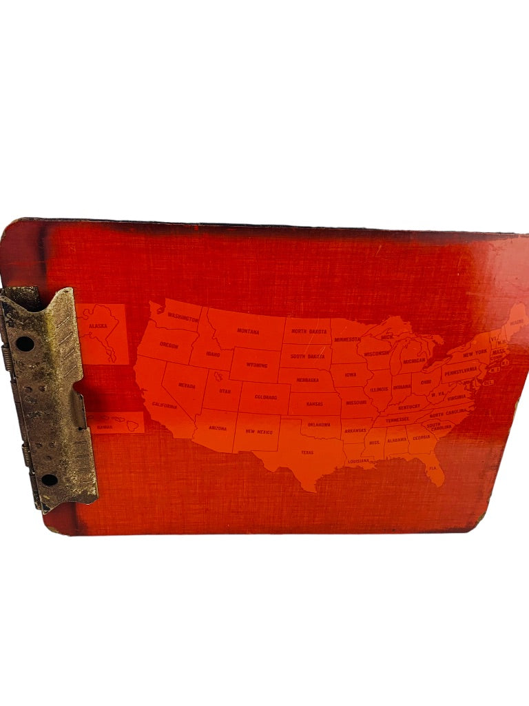 Midcentury Clipboard Orange Red Map of United States 9" x 12"