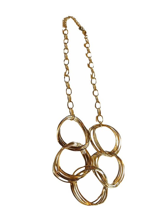 Goldtone 21" Statement Necklace Lightweight Interlocking Circles