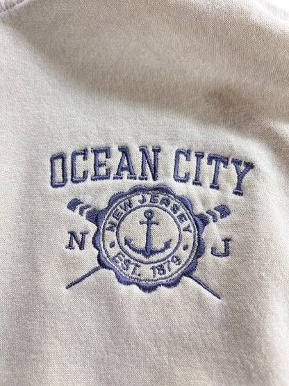 Small U.S. Vintage Men's 1/4 Zip Tan Pullover Sweatshirt "Ocean City NJ"