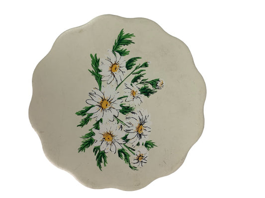 Vintage Ceramic Daisy Trivet Wall Hanging Cork Backed 6"d