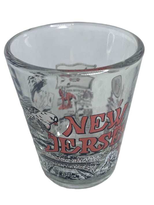 New Jersey State Landmarks Clear Shot Glass Red Black 1.5 oz