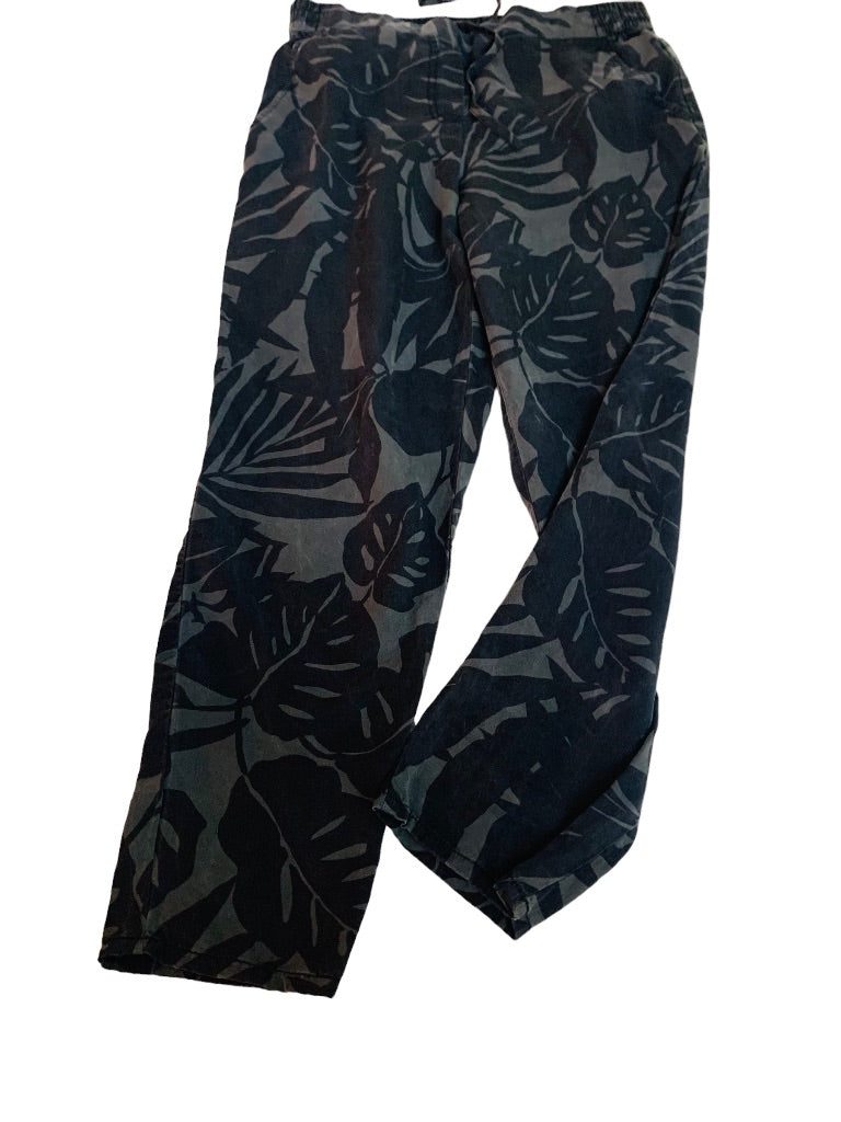 Small Gap Gray Tropical Print Women's Pull On Elastic Drawstring Waist Pants