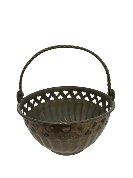 Rosenthal Netter Brass Small Basket Heart Theme with Handle Decorative