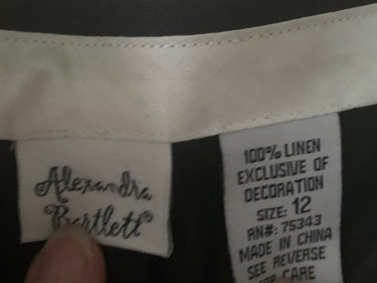 12 Alexandra Bartlett Women's New Black Linen Crop Pants Butterfly Embroidered
