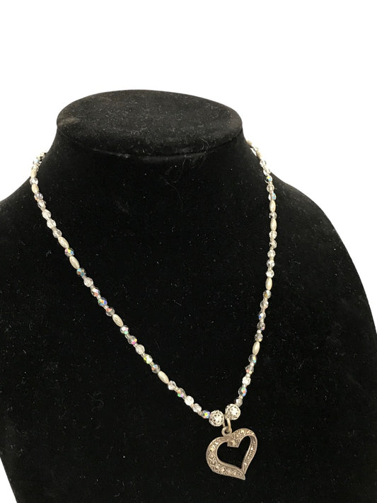 Glass Beaded 19" Necklace Sterling Silver Heart Pendant Toggle Closure