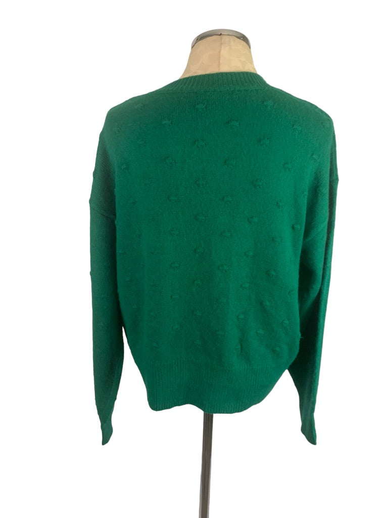 Large Vylette Women's Green Pullover Sweater Textured Dots Fuzzy