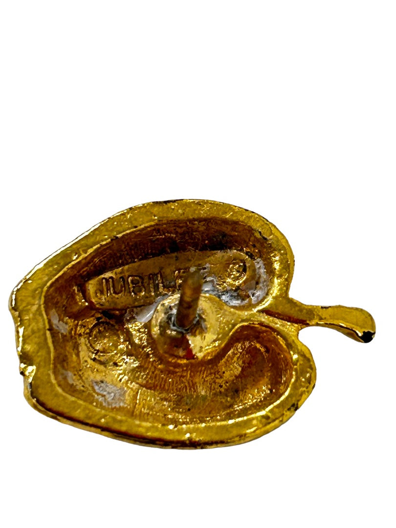 Vintage Signed Jubilee Apple Lapel Pin Goldtone .5 x .75"