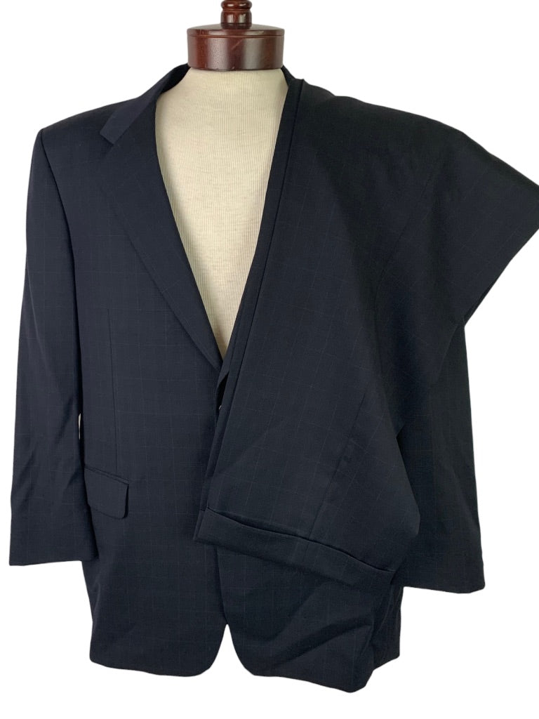 46R Trussini Men's 2 Piece Navy Blue Wool Suit Subtle Plaid (Italy 56)