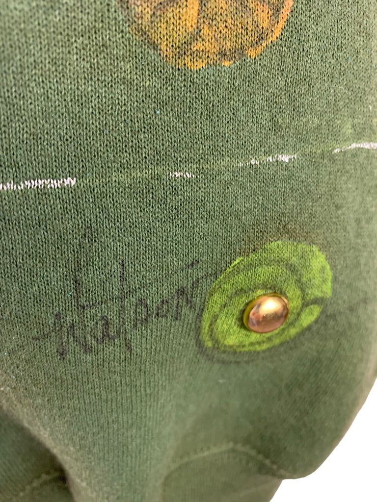 Medium Franklin Olive Green Sweatshirt Painted Signed "Watson" Embellished