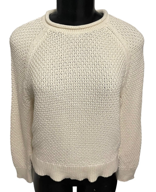 Small Lauren Ralph Lauren Knit Long Sleeve Sweater Roll Collar 100% Cotton Cream