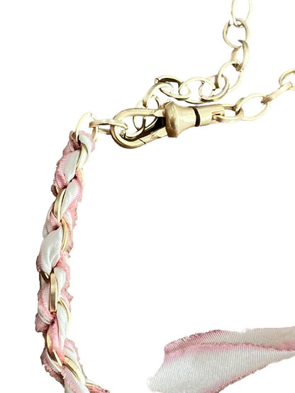 John Wind Goldtone Link Necklace Braided Pink Tassle 25" adjustable