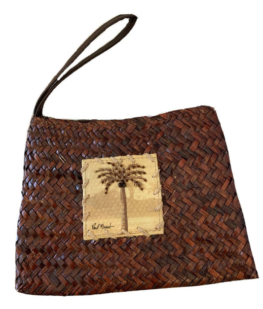 Sun 'n' Sand Small Straw Natural Wristlet Woven Palm Tree Paul Brent 6.5 x 8.5