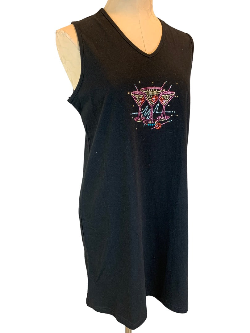 Small CZ Coverups Black Jersey Knit Embellished Cocktail Cover Up Sleeveless New