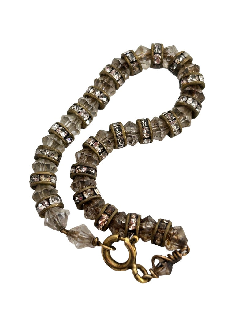 Goldtone and Crystal Beaded Gold Filled Bracelet 5.75" Petite Size