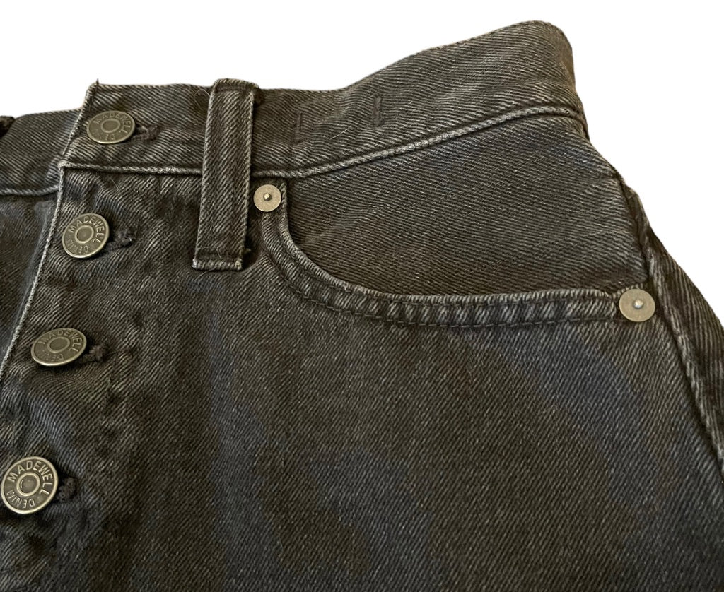 26 Madewell Rigid Denim A-Line Frayed Hem 4 Button 4 Pocket Skirt Black Jean