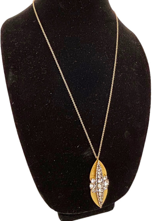 J.Crew Art Deco Style 32-34" Goldtone Necklace Encrusted Oval Pendant