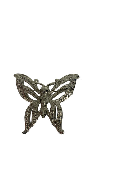 Vintage Silvertone Butterfly Brooch 1.5" Pierced Design Pin