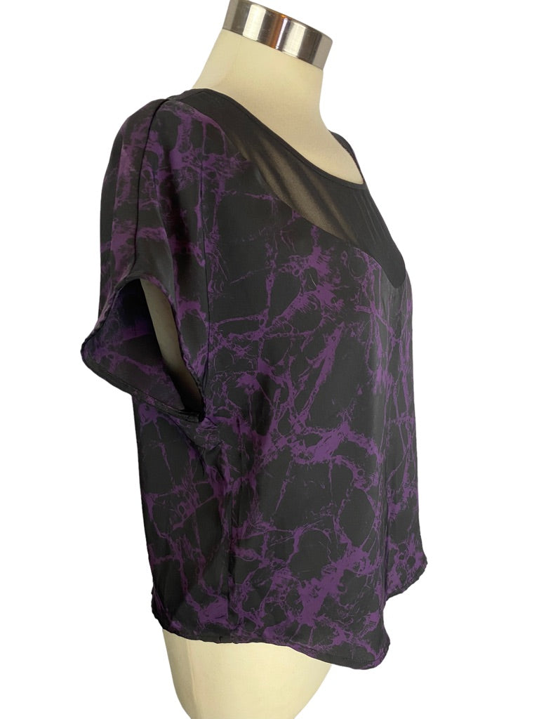 Medium Kensie Women's Purple Black Short Sleeve New Blouse  Satin