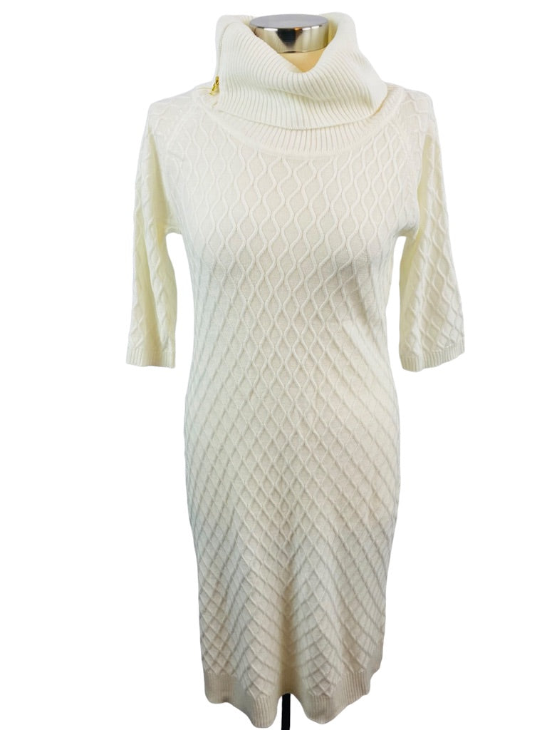 Medium appraisal Women's Ivory Knit Lightweight Sweater Dress Zip Cowl Neck