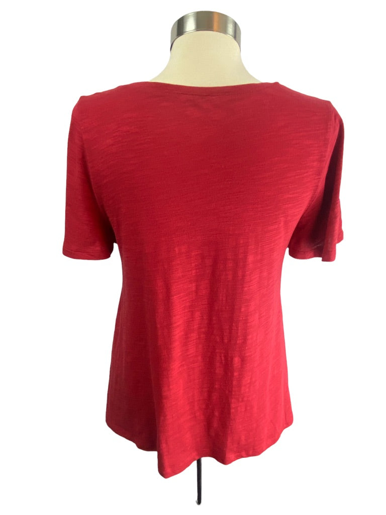 XS DG2 Diane Gilman Round Neck Women's Tshirt Red Pink Rose Embroidered