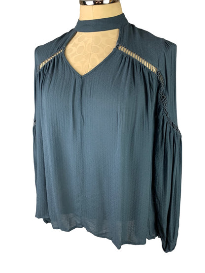 Medium Melrose & Market Blue Pullover Blouse Flowy Keyhole Neckline Boho Style