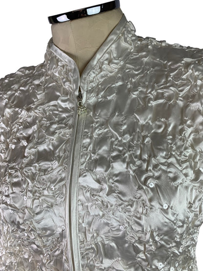 Large Addressing Woman New Ivory Pucker Satin Full Zip Sequin Jacket