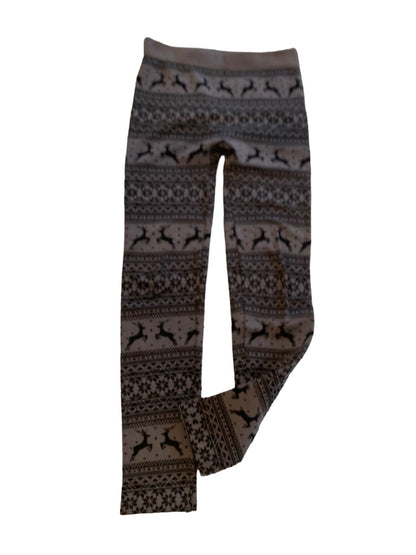 M/L Wallflower Junior Women's Gray Reindeer Print Fleece Lined Footless Tights