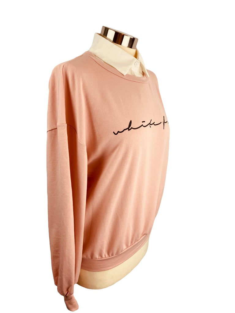 XS Shein Women's Pink Collared Sweatshirt Lightweight Layered Look