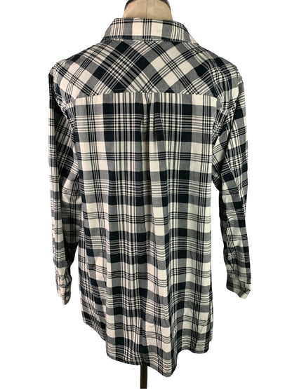 2X Talbots Plus Women's Black White Plaid Button Up Silver Threads