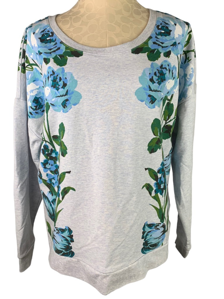 Large Isaac Mizrahi Live! Women's Gray Floral Sweatshirt Wide Neck