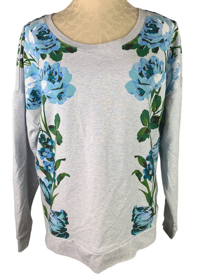 Large Isaac Mizrahi Live! Women's Gray Floral Sweatshirt Wide Neck