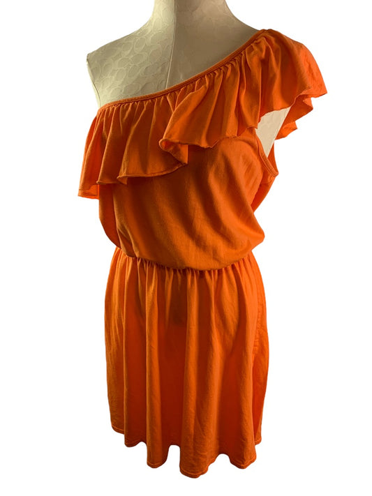 One Size Michael Stars Orange One Shoulder Orange Jersey Knit Dress