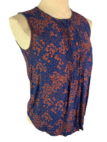 XS Gap Women's Sleeveless Pullover Blouse Navy Blue Orange Floral