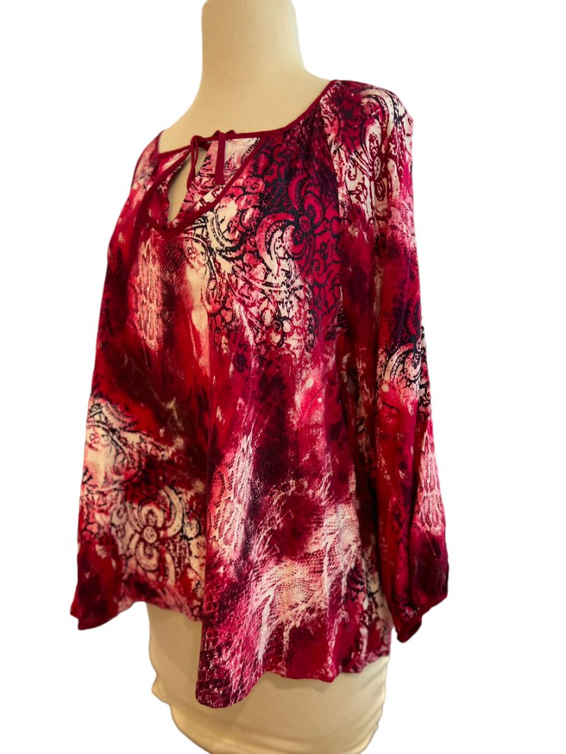 Large Ariat Pink Tie Neck 3/4 Sleeve Blouse