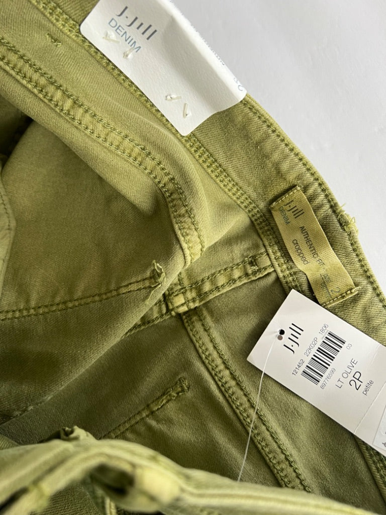 2P J Jill Authentic Fit Cropped Green Jeans Raw Edge NWT