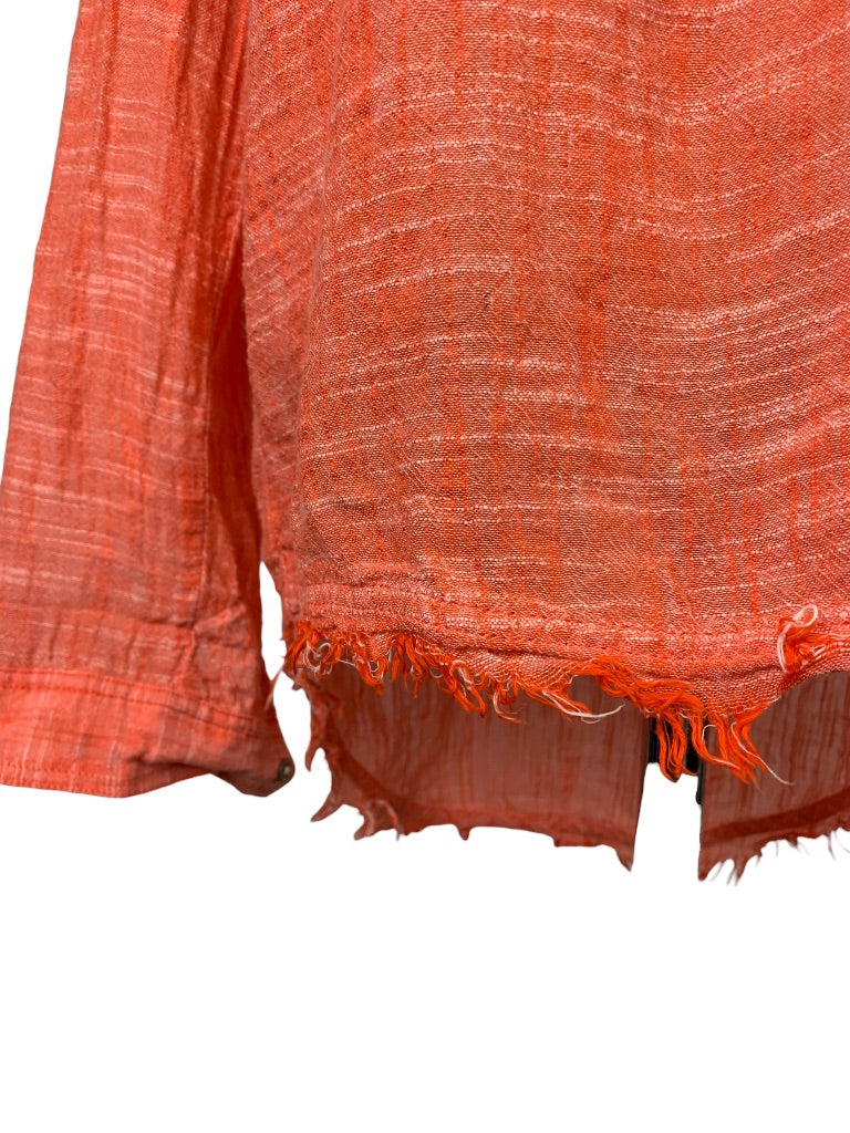 Small Caslon Women's Coral Popover Henley Blouse Slightly Sheer Raw Hem
