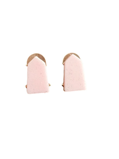 Pink Geometric Post Earrings Goldtone