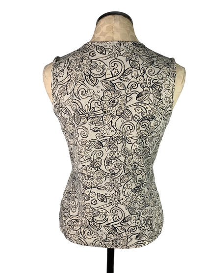 Small Croft & Barrow Women's V-Neck Sleeveless Stretch Tank Tan Black Floral