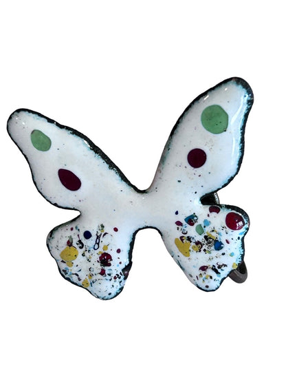 Vintage Enameled Butterfly Screwback Earrings Non-Pierced White Multicolor 1"