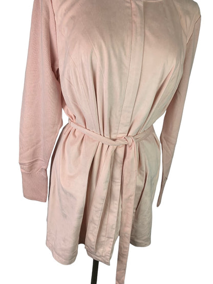 14 H by Halston Women's Pink Faux Suede Belted Dress Knit Sleeves Lined