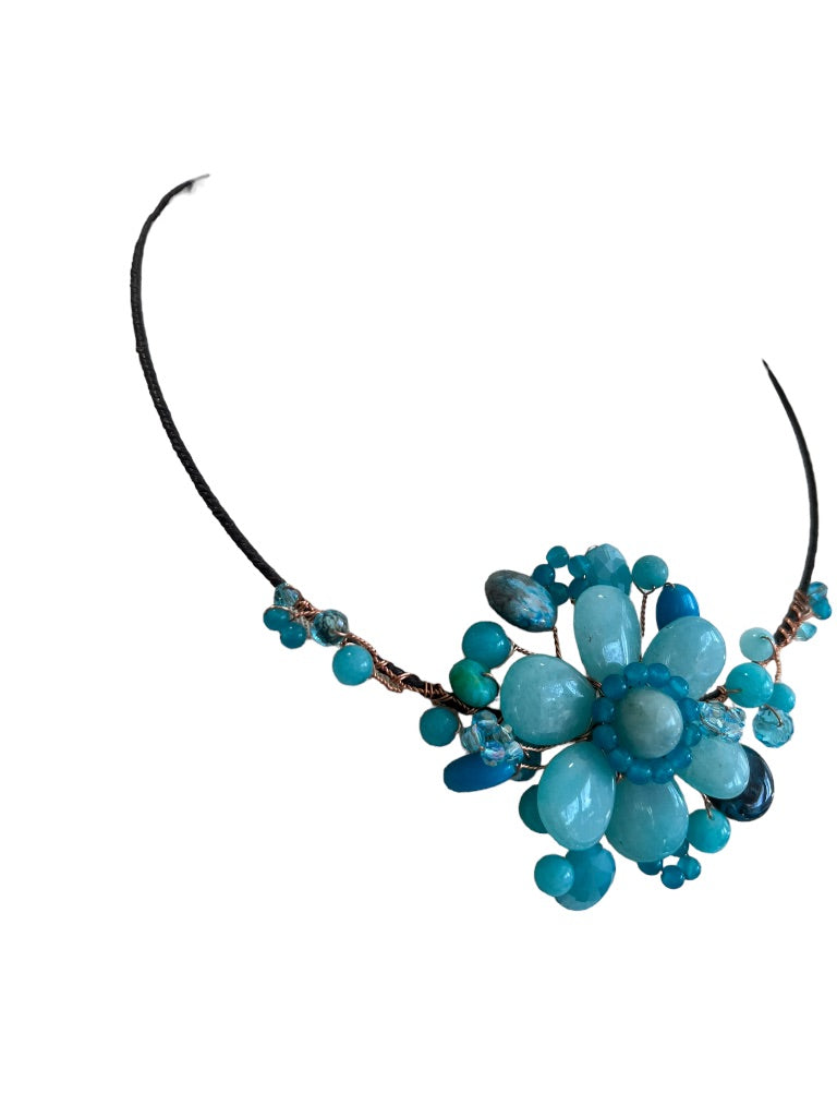 Handmade Copper And Stone Flower Statement Collar Necklace Stunning