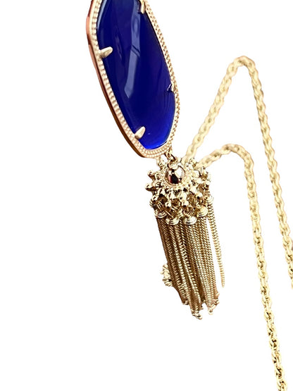 Kendra Scott Rayne Long Pendant Necklace Goldtone Blue Lariat Tassel 30" + 2"