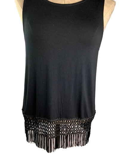 Large Ocean Drive Women's Black Tank Fringed Hem Soft