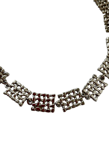 Vintage Choker Necklace 12-15" Pierced Silvertone Geometric Links