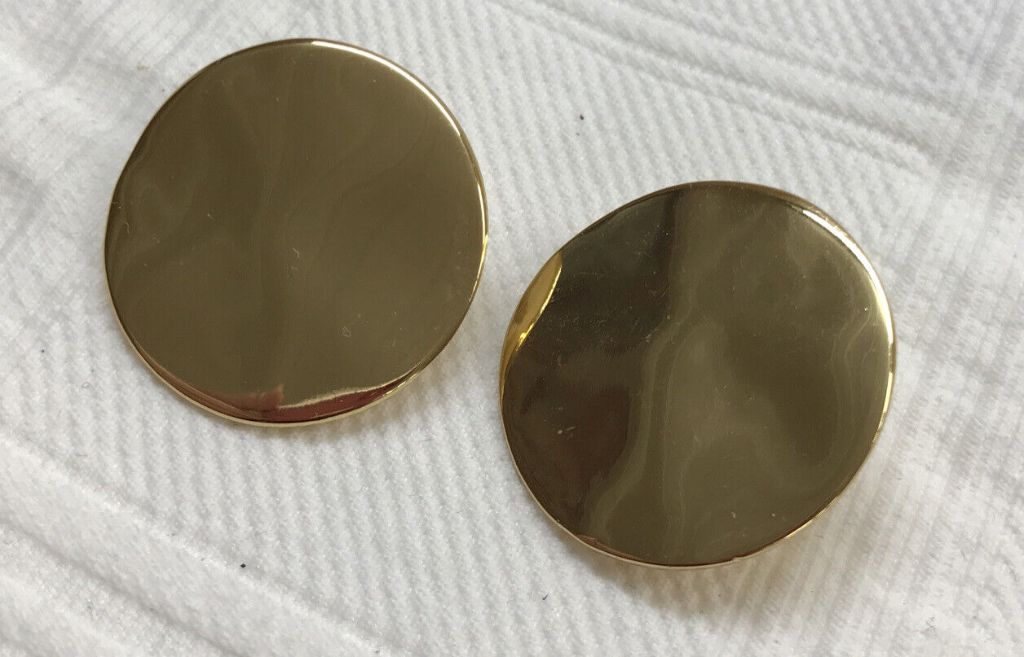 J. Crew Goldtone Circle Post Pierced Earrings Wavy Texture 1 1/8" Diameter