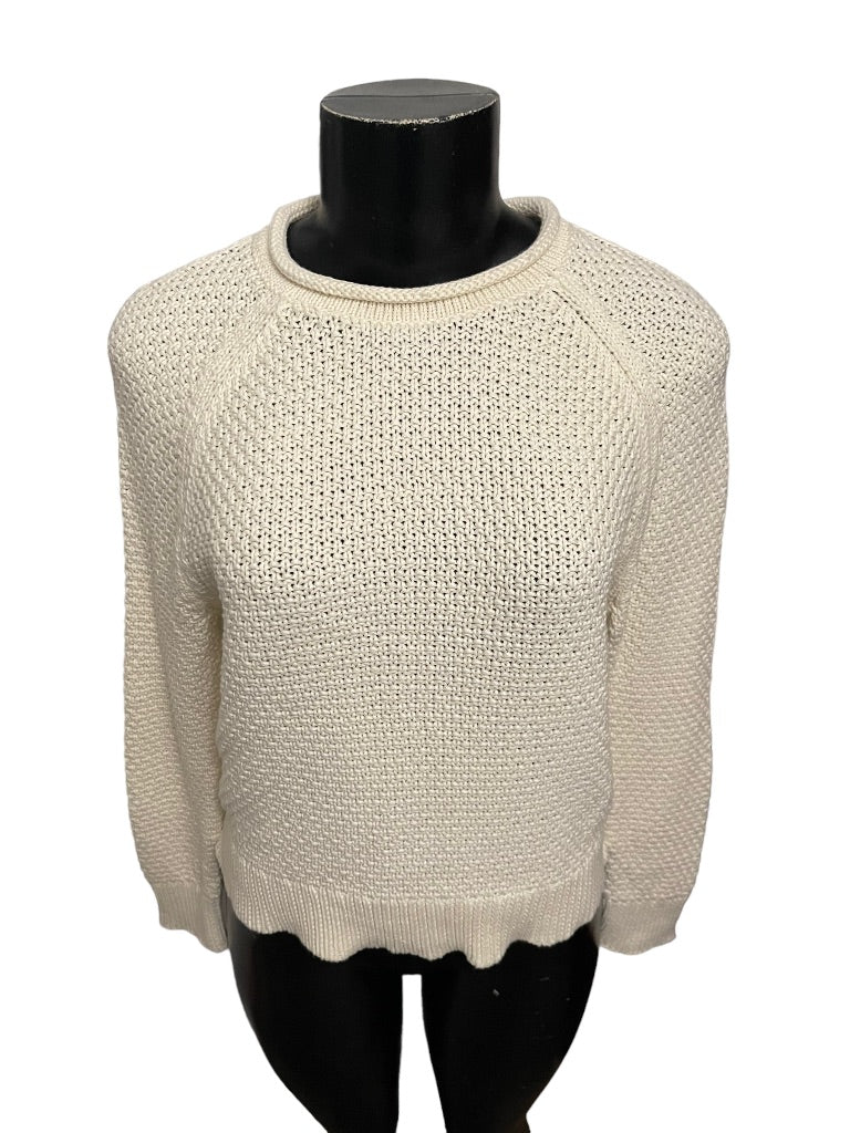 Small Lauren Ralph Lauren Knit Long Sleeve Sweater Roll Collar 100% Cotton Cream