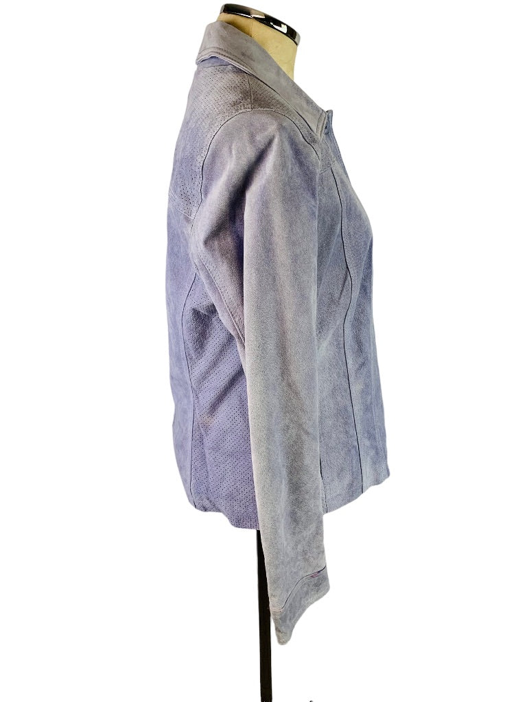 Large Hal Rubenstein Light Blue Gray Suede Women's Button Up Lined Jacket New