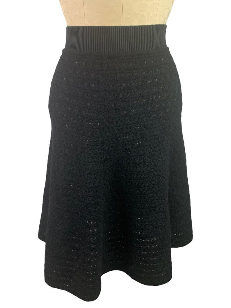 Medium (44) momoe Italy Black Crochet Pull On Skirt Alpaca Wool Blend