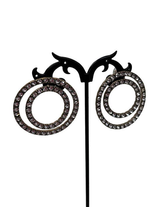 J.Crew Circle Earrings Rhinestone Double Vision Post Pierced Earrings 1 5/8"