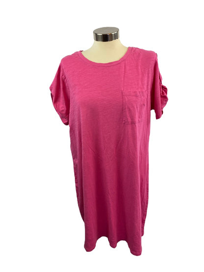 2X Sanctuary Women's Hot Pink Tunic Tshirt Single Pocket Short Sleeve 35" length